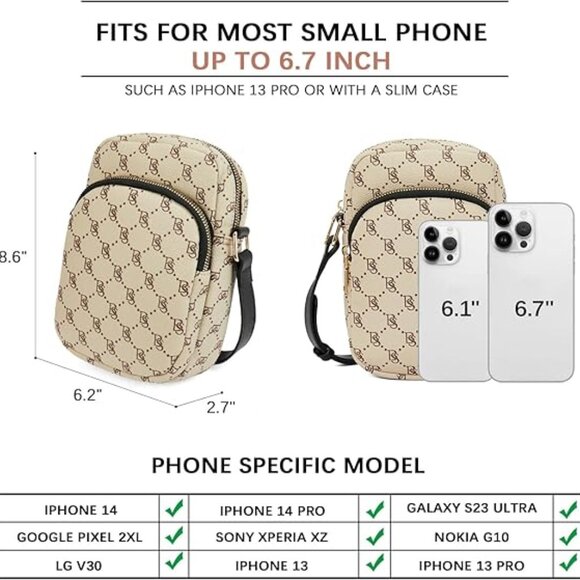 NWT! Bostanten Brown/Beige Cell Purse/Crossbody/Shoulder Bag with Adjust. Strap - Picture 3 of 13